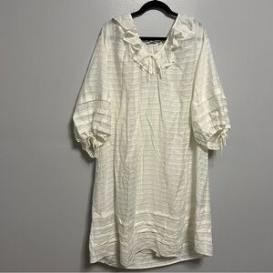 & Other Stories Cream Flowy Dress with Ruffle Detail + Ties